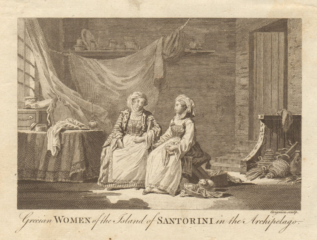 Grecian women of the island of Santorini. Cyclades. Greece. BANKES 1789 print
